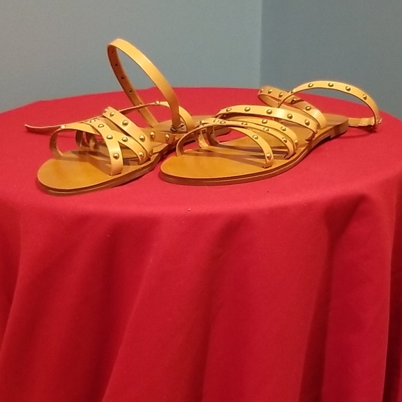 Preowned J. Crew Cross Strap Sandals Studded Leather - Picture 2 of 5